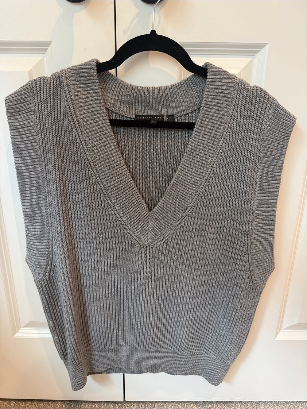 English Factory Light Gray Ribbed V-Neck Sweater Vest